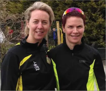  ??  ?? Sisters Nicola Courtney (left) and Karen Costello (Dunleer AC) had plenty to celebrate at the Sean Craven Road Race.