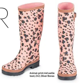  ??  ?? Animal-print mid wellie boot, £42, Oliver Bonas