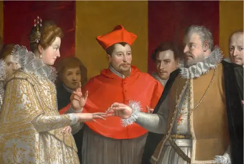  ??  ?? Le 5 octobre 1600 – Le Mariage par procuratio­n de Marie de Médicis avec Henri IV, de Jacopo da Empoli (1551-1640) ; Galerie des Offices, Florence.