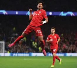  ?? AFP ?? Serge Gnabry of Bayern Munich celebrates scoring a goal during the Champions League match against Tottenham Hotspur in London on Tuesday. —