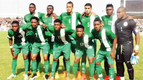  ??  ?? Super Eagles line-up during a recent internatio­nal match.