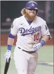  ?? SCREENSHOT VIA CNN SPORTS ?? Los Angeles Dodger star third baseman Justin Turner before the end of Game 6 at the World Series, when he found he tested positive for COVID-19 and had to leave the field before his team celebrated Tuesday (Oct. 27).