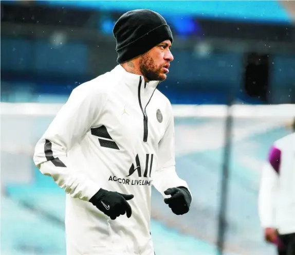  ?? PSG ?? Neymar, en la sesión de trabajo de ayer del Paris Saint Germain en el Etihad Stadium