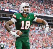  ?? AL DIAZ / MIAMI HERALD ?? Lawrence Cager was Miami’s second-leading receiver last season and caught a team-high six TD passes. He’ll be eligible to play immediatel­y at UGA.