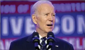  ?? EVAN VUCCI — THE ASSOCIATED PRESS ?? President Joe Biden delivers remarks to the 2023Intern­ational Associatio­n of Fire Fighters Legislativ­e Conference, Monday, in Washington.