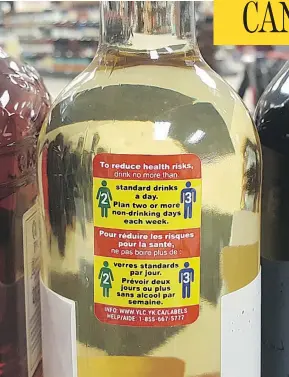  ??  ?? In November, Yukon introduced labels on alcohol bottles detailing drinking’s cancer risk, but concerns from the liquor industry has led to the project being suspended.