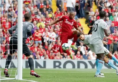  ?? Reuters ?? Liverpool’s Daniel Sturridge scores a goal against West Ham United during the Premier League match. —