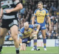  ??  ?? Leeds Rhinos’ Keith Galloway goes down with the Achilles injury that has ended his season.