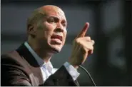  ?? ANDY ABEYTA/QUAD CITY TIMES VIA AP ?? Sen. Cory Booker, D-N.J., speaks to a crowd at a Get Out the Vote Rally at the RiverCente­r in Davenport, Iowa, Monday, Oct. 8, 2018.