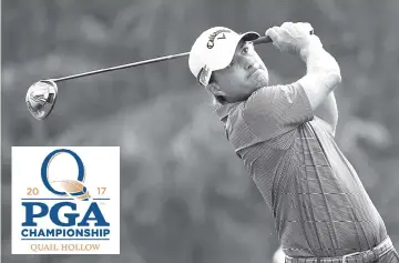  ??  ?? Kevin Kisner of the United States plays his shot from the ninth tee during the third round of the 2017 PGA Championsh­ip at Quail Hollow Club in Charlotte, North Carolina. - AFP photo