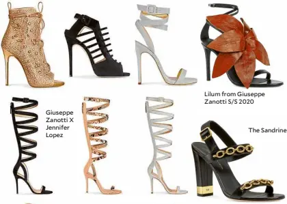  ??  ?? Giuseppe Zanotti X Jennifer Lopez
Lilum from Giuseppe Zanotti S/S 2020
The Sandrine