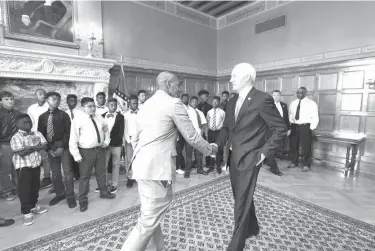  ?? Submitted photo ?? The Junior Marines visited Arkansas Gov. Asa Hutchinson on June 2 at the governor’s mansion in Little Rock. The group is supervised by organizer Eric Darden, who serves on the Miller County Quorum Court as a District 1 Justice of the Peace and is the...