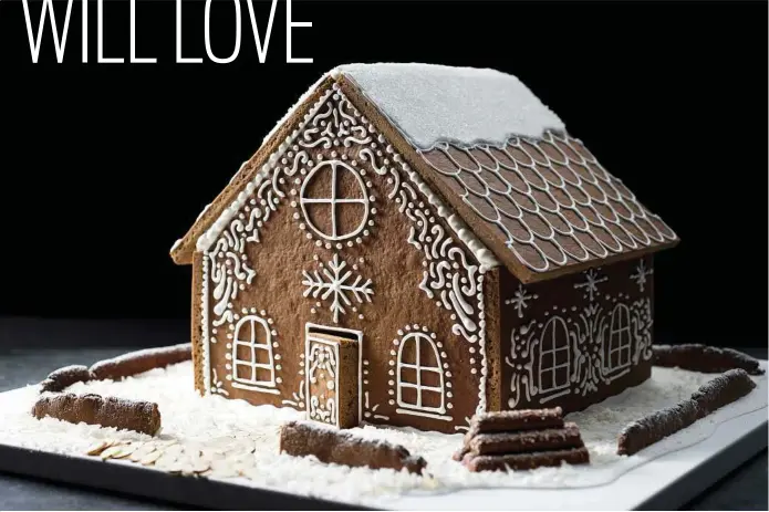  ?? Karsten Moran photos / New York Times ?? A white icing gingerbrea­d house created by food stylist Jade Zimmerman. Like dyeing Easter eggs, making a gingerbrea­d house is a rewarding, hands-on way to connect to holiday traditions of the past.