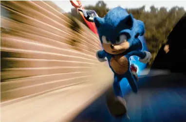  ?? ASSOCIATED PRESS ?? This image released by Paramount Pictures shows Sonic, voiced by Ben Schwartz, in a scene from “Sonic the Hedgehog .”