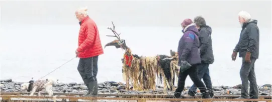  ?? TIM KROCHAK • THE CHRONICLE HERALD ?? Strollers on the Maccormack­s Beach boardwalk make their way past a reindeer sculpture in Eastern Passage on Monday.