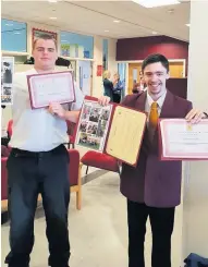  ??  ?? Proud moment St Modans High S6 leavers (autism provision) Nathan Campbell and Conner Ramsay