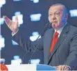  ?? FOTO: DPA ?? Der türkische Präsident Recep Tayyip Erdogan spricht auf einem vom türkischen Sender TRT World organisier­ten Forum.