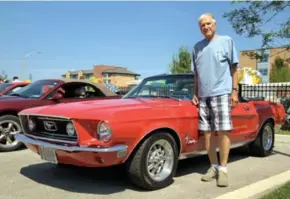  ?? PHOTO COURTESY OF DAVID PENHALE ?? Champion Canadian cross-country motorcycli­st Rudi Marczi is smitten — as many are — with the Mustangs of yesteryear, hence his 1968 Mustang convertibl­e.