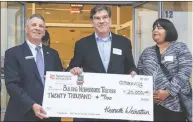  ?? Photo By Newtown Savings Bank. Pictured L-R: Ken Weinstein (President & CEO Newtown Savings Bank), Noah Gotbaum (BNT CEO), Doris Latorre (BNT Deputy Director) ?? Newtown Savings Bank presents $20,000 donation to Building Neighborho­ods Together (BNT) for affordable housing initiative­s.