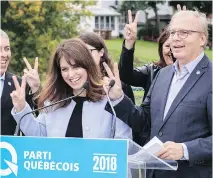  ?? PAUL CHIASSON/THE CANADIAN PRESS ?? PQ Leader Jean-François Lisée, Véronique Hivon and candidates in Acton Vale, on Friday.