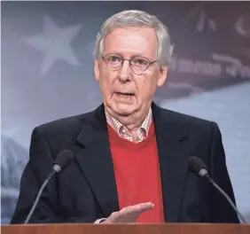  ?? ALEX WONG/GETTY IMAGES ?? Majority Leader Mitch McConnell faces a delicate balancing act on Obamacare in the Senate.