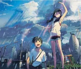  ?? GKIDS ?? TOKYO is drowning in rain in Makoto Shinkai’s “Weathering With You,” a film inspired by Japanese folk tales and Shinto.