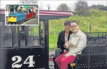  ??  ?? Singer Frankie Bridge with Kevin Clifton at the miniature railway in Cleethorpe­s and, inset, railway owner John Kerr.