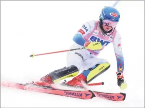  ?? Gregory Shamus / Getty Images ?? Mikaela Shiffrin competes in the women’s slalom in the Homelight Killington Cup on Sunday in Killington, Vt.