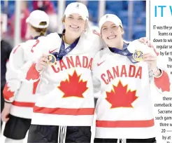  ?? PHOTO BY TROY PARLA/AFP ?? GOLD MEDAL
Danielle Serdachny (left) and Jaime Bourbonnai­s of Canada display their gold medals at the conclusion of the 2024 IIHF Women’s World Championsh­ip at Adirondack Bank Center on Sunday, April 14, 2024, in Utica, New York.