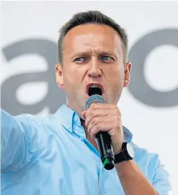  ?? Picture: AP. ?? Mr Navalny, seen speaking at a political protest in Moscow last year, remains in intensive care.