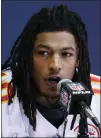  ?? ROSS D. FRANKLIN — THE ASSOCIATED PRESS ?? Kansas City Chiefs running back Isiah Pacheco answers a question during Super Bowl media week.