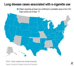  ??  ?? States reporting at least one confirmed or probable case to the CDC. Data current as of Sept. 17.