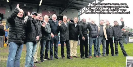  ??  ?? ● The Caernarfon Town team (below right) that reached the FA Cup third round in 1987 were reunited on Saturday (main picture)