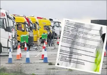  ??  ?? Lorries at Manston and the leaked letter to staff