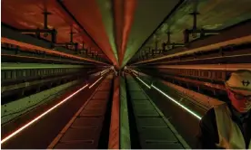  ?? Photograph: Peter Dejong/AP ?? A split in the hyperloop tube allows vehicles to change directions.