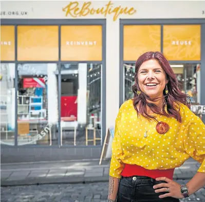  ?? ?? Social enterprise founder Daniëlle Gaffney du Plooy outside the ReBoutique shop and, right top and below, some of the appealing products.