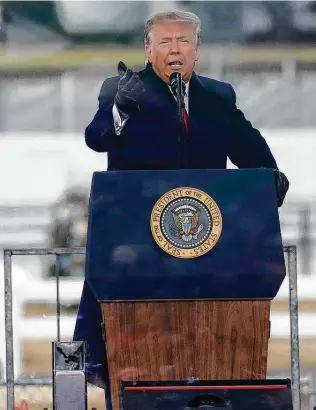  ?? Yuri Gripas / Tribune News Service ?? President Donald Trump speaks to his supporters at the rally Wednesday near the White House. Trump says he will not attend President-elect Joe Biden’s inaugurati­on on Jan. 20.