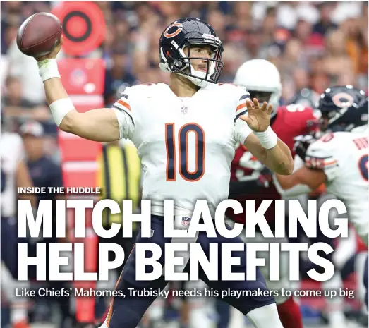  ?? RALPH FRESO/AP ?? Quarterbac­k Mitch Trubisky has struggled in the first three games, but he also hasn’t gotten much help from some of the Bears’ offensive playmakers.