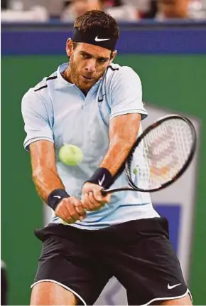  ?? AFP PIC ?? Juan Martin Del Potro hits a return against Viktor Troicki in Shanghai yesterday.