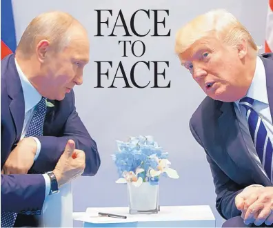  ?? EVAN VUCCI/ASSOCIATED PRESS ?? Russian President Vladimir Putin and President Donald Trump meet at the Group of 20 summit Friday in Hamburg, Germany. Putin told Trump that Russia did not interfere with the 2016 U.S. presidenti­al campaign.