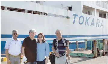  ??  ?? Re-inspection trip of M/V “Ferry Toshima” with RINA’s Area Manager - Hong Kong, Philippine­s, Guam, Taiwan & Vietnam Leander Aarons at Kagoshima Port, Kagoshima City, Kagoshima Prefecture, Japan last 20 April 2017. Left to Right: Leander Aarons, Chester...