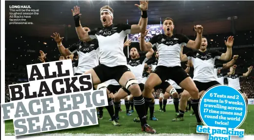  ??  ?? LONG HAUL This will be the equal toughest season the All Blacks have faced in the profession­al era.