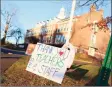  ?? Jarret Liotta / For Hearst CT Media ?? A sign thanking staff of Middlesex Middle School in Darien for their efforts during the pandemic.