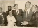  ??  ?? Clayton with Senator Ted Kennedy(centre)and Martin Luther King Jr (right) in Jackson Mississipp­i, in 1966. Photograph: Courtesy of Xernona Clayton