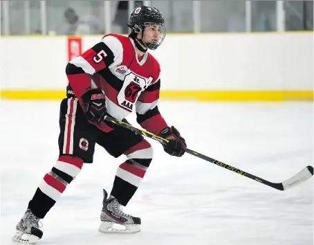  ?? AARON BELL/OHL IMAGES ?? Defenceman Thomas Stevenson was selected by the Windsor Spitfires in the 10th round of the 2015 OHL Draft, but credits the Ottawa Junior Senators’ coaching staff for really helping him take his game to a level Windsor decided was ready for the upcoming OHL season.