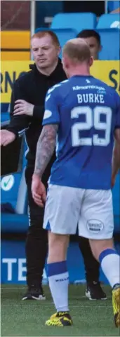  ??  ?? Celtic defender Boli Bolingoli enters the field of play as a substitute at Kilmarnock after his unauthoris­ed trip to Spain