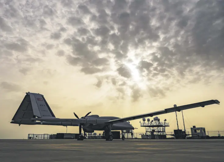  ?? ?? A Bayraktar TB3 UAV is seen in an undisclose­d location, March 28, 2024.