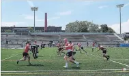  ?? CANADIAN PRESS FILE PHOTO ?? Members of the Wolfpack practice in Toronto last month. After starting in the third tier of English rugby league in 2017, Toronto is potentiall­y just seven games away from winning promotion to the elite Super League.