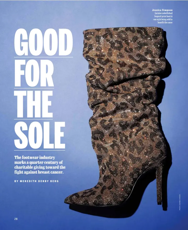 ??  ?? Jessica Simpson Laraine embellishe­d leopard-print boot is one style being sold to benefit the cause