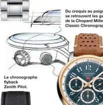  ?? ?? Du croquis au poignet se retrouvent les galbes de la Chopard Mille Miglia Classic Chronograp­h.